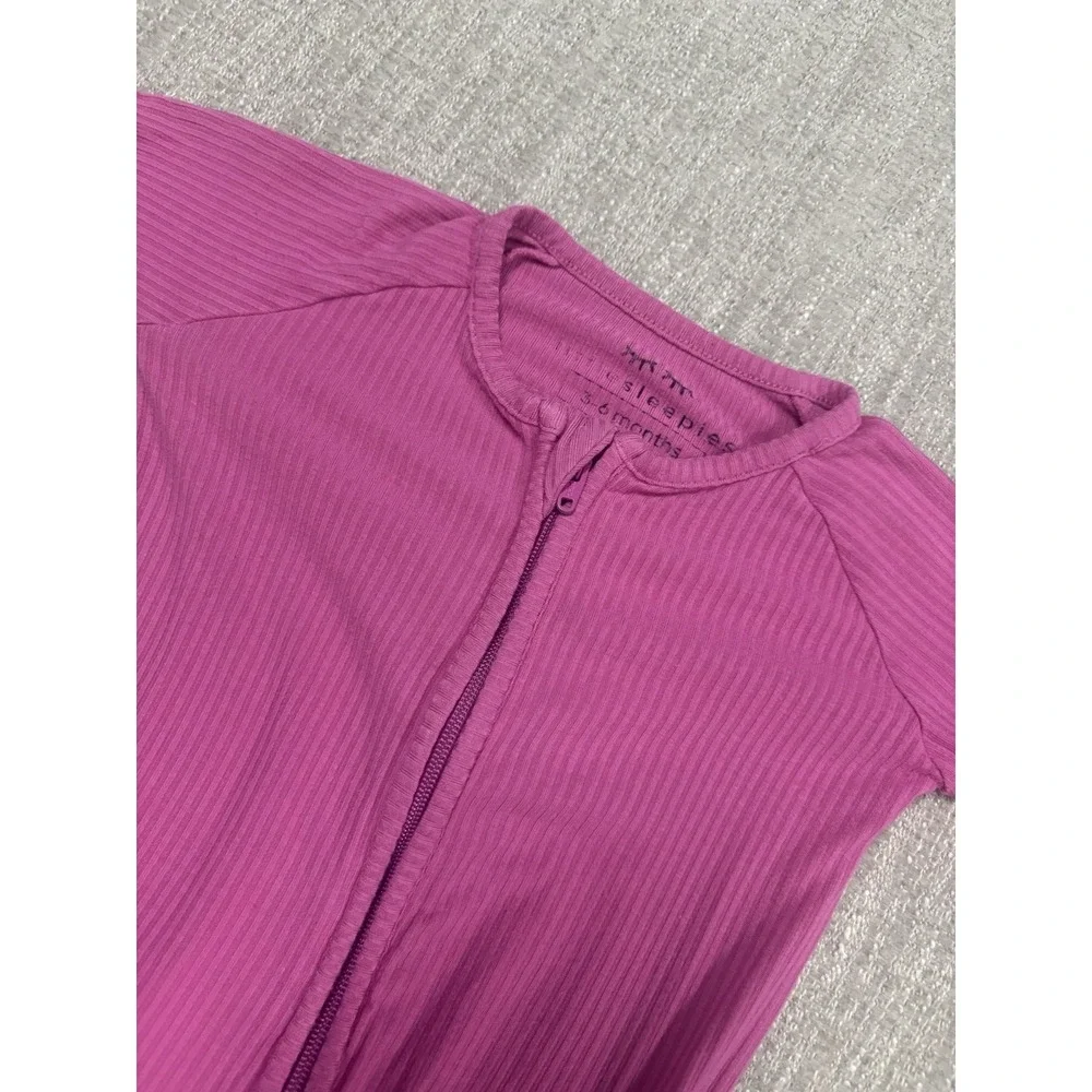 Little Sleepies Rosette Pink Ribbed Bamboo Zippy Size 3-6 Months Pajama